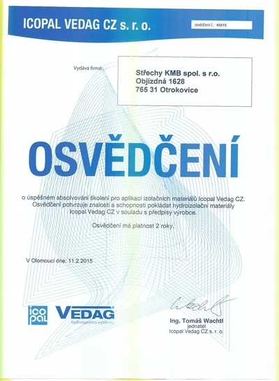 Certifikát Vedag