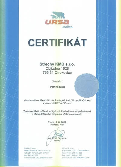 Certifikát Ursa