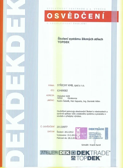Certifikát TopDek