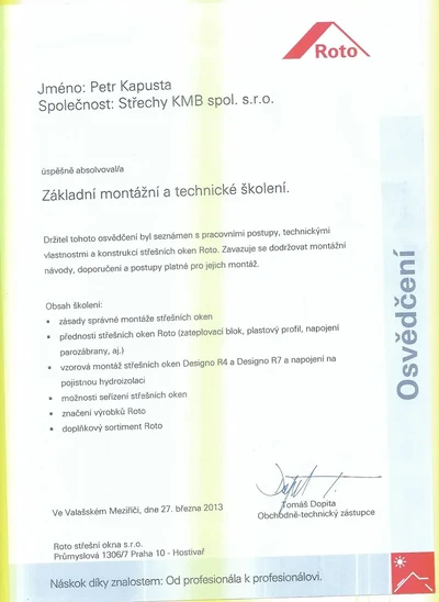 Certifikát Roto