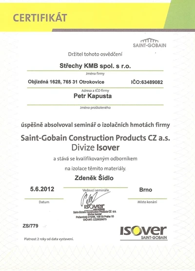 Certifikát Isolver